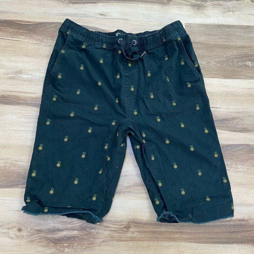 Carbon Shorts Mens Small Black Pineapple Print Freedom Flex Drawstring 12"